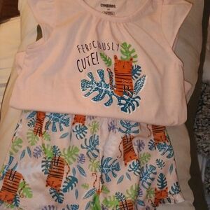 Gymboree Pink Pajama Set with Tiger and Leaf Print